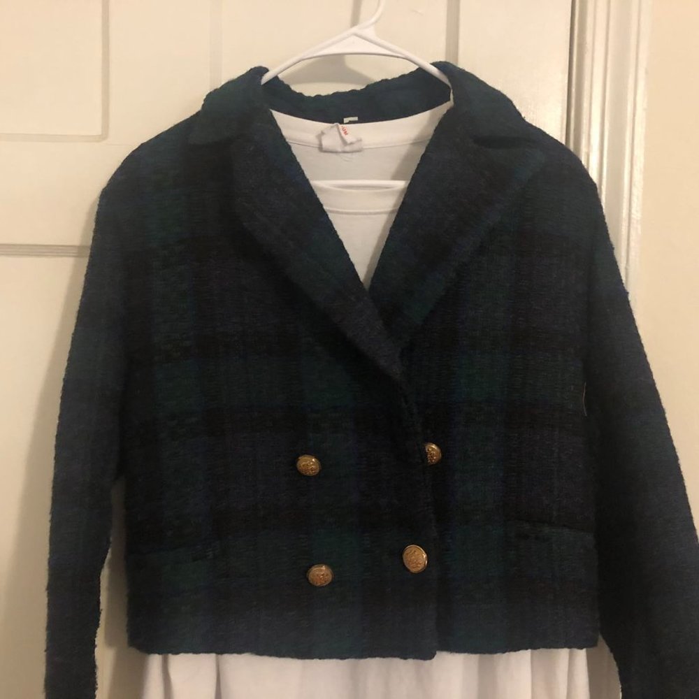 zara Teal Wool Check Blazer